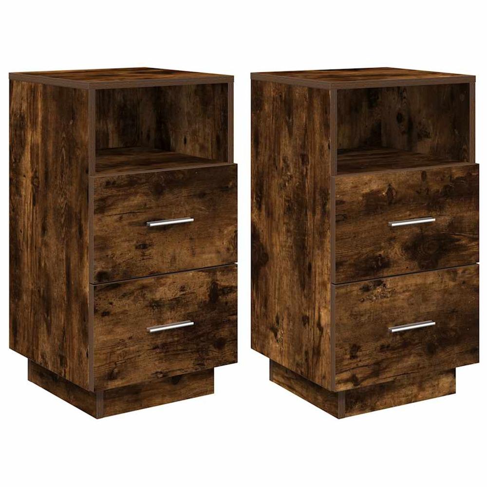 Tables de chevet 2 pcs avec 2 tiroirs chêne fumé 36x36x68 cm