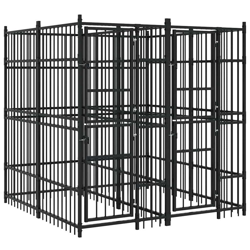 Chenil extérieur pour chien 3,69 m² en acier à barreaux pour jardin noir