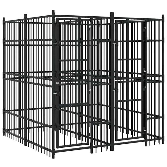 Chenil extérieur pour chien 3,69 m² en acier à barreaux pour jardin noir