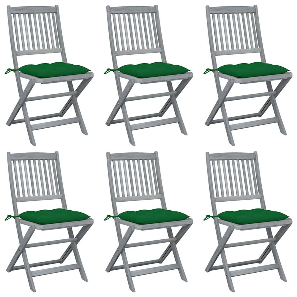 Chaises pliantes 6 pièces avec coussins en bois d'acacia massif