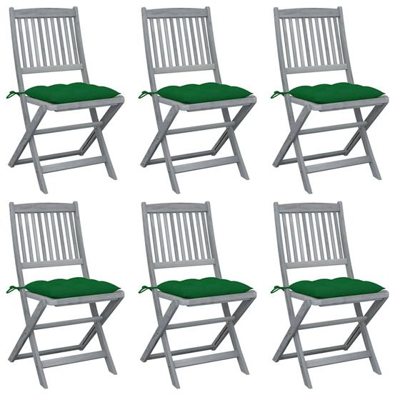 Chaises pliantes 6 pièces avec coussins en bois d'acacia massif