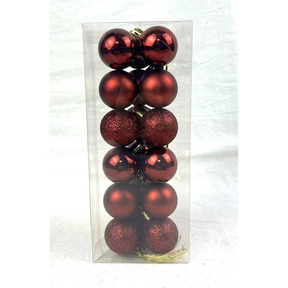 Lot de 18 boules de noël en plastique grenat d. 30 mm