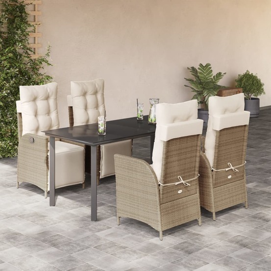 Ensemble à manger de jardin avec coussins 5pcs beige poly rotin