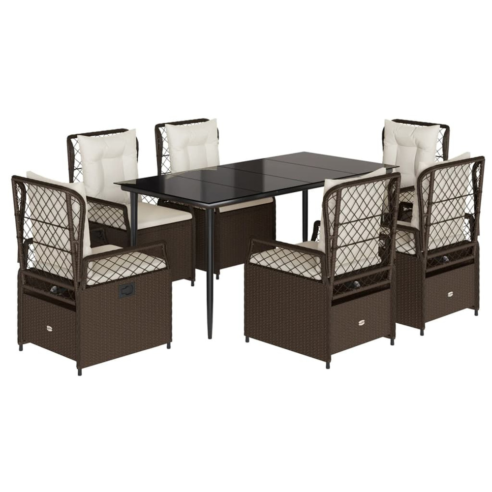 Ensemble à manger de jardin et coussins 7 pcs marron rotin