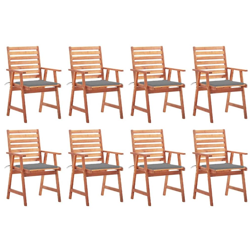 Chaises à manger d'extérieur lot de 8 et coussins acacia massif