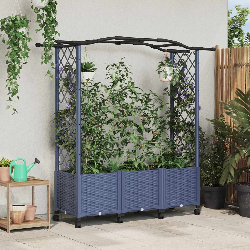 Jardinière surélevée pp extérieur avec treillis et toit 164x40x144cm gris