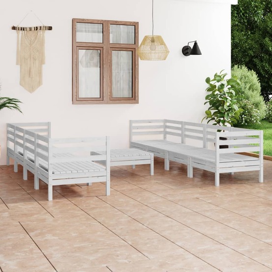 Salon de jardin 9 pcs blanc bois de pin massif