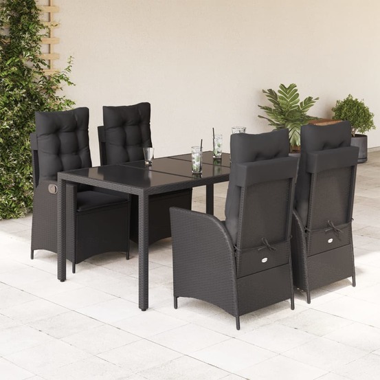 Ensemble à manger de jardin coussins 5pcs noir résine tressée
