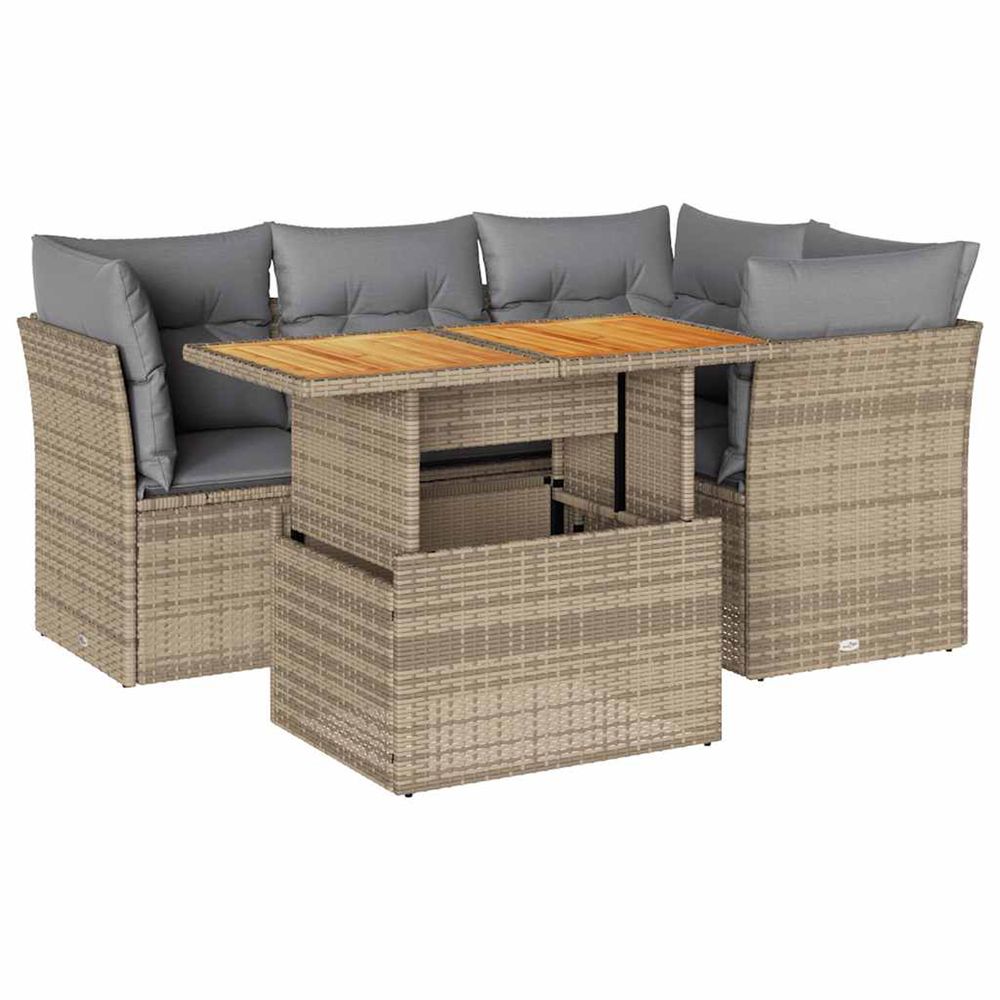 Salon de jardin avec coussins 5 pcs beige résine tressée