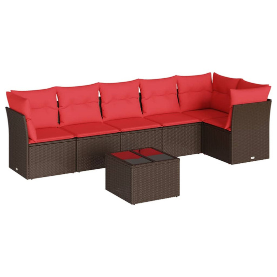 Salon de jardin avec coussins 7 pcs marron résine tressée