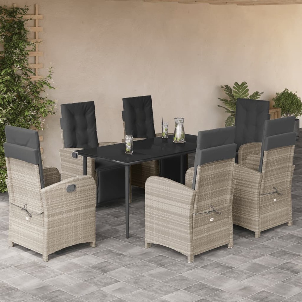 Ensemble à manger de jardin et coussins 7 pcs gris clair rotin