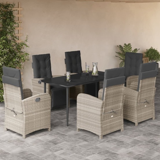 Ensemble à manger de jardin et coussins 7 pcs gris clair rotin