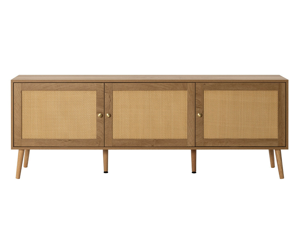 Goto - meuble tv - effet bois et cannage - 3 portes - 167 cm