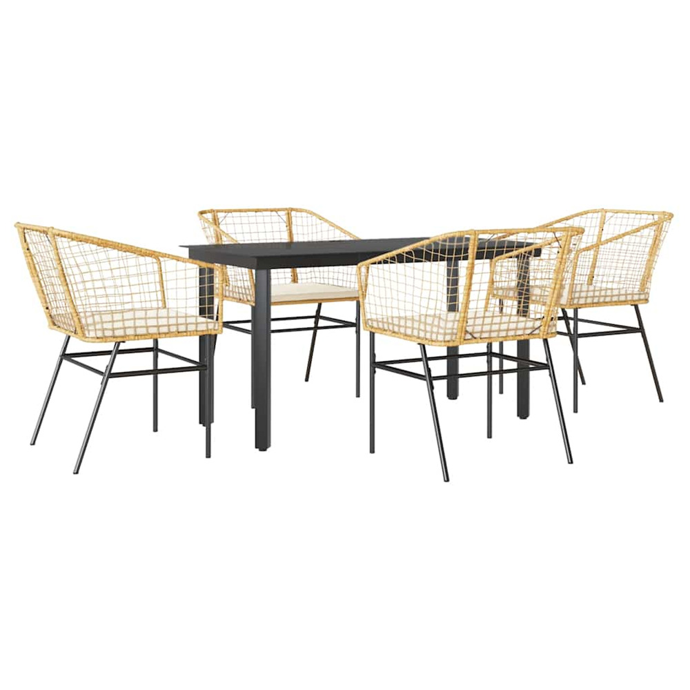 Ensemble à manger jardin coussins 5pcs marron poly rotin verre