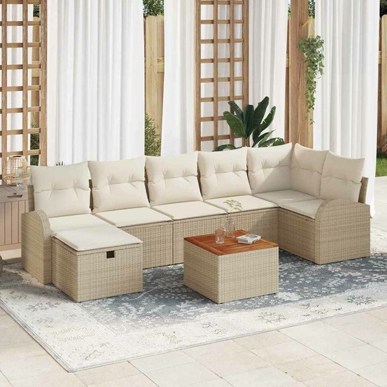 Ensemble de canapé de jardin 8 pcs beige poly rotin