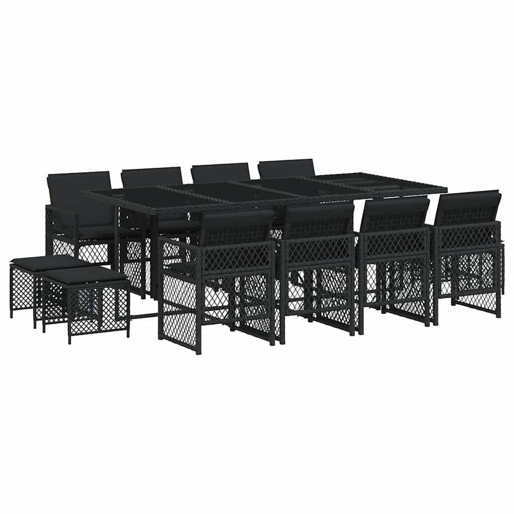 Ensemble à manger de jardin 13 pcs coussins noir résine tressée