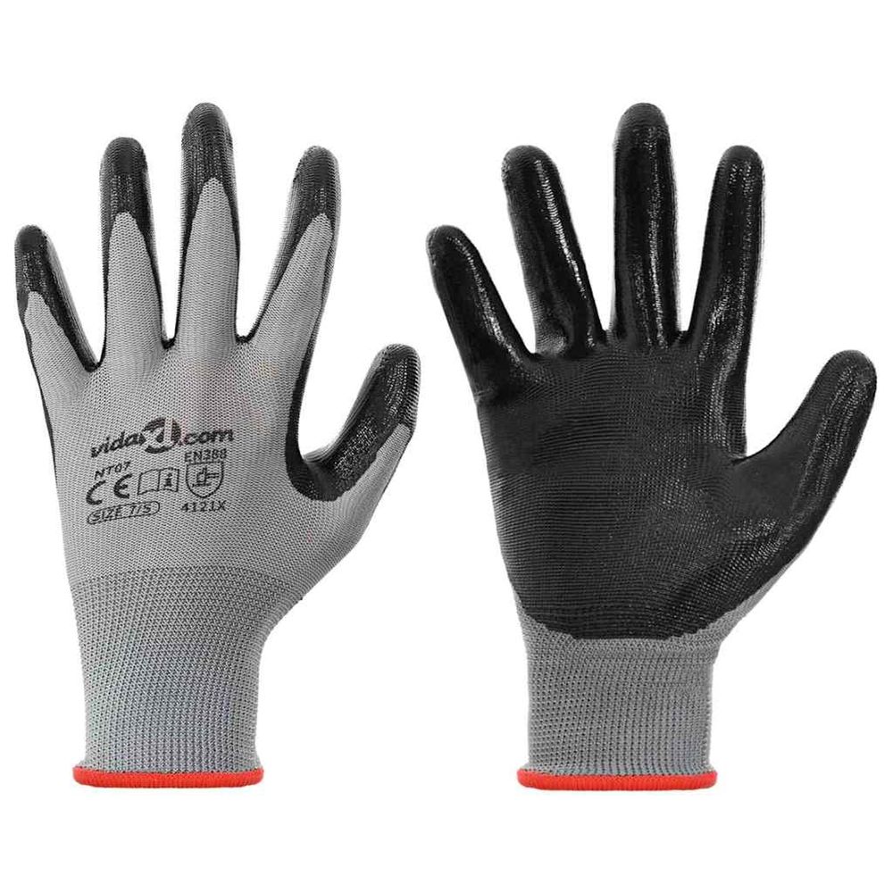 Gants de travail 24 pièces gris et noir 7 / s polyester
