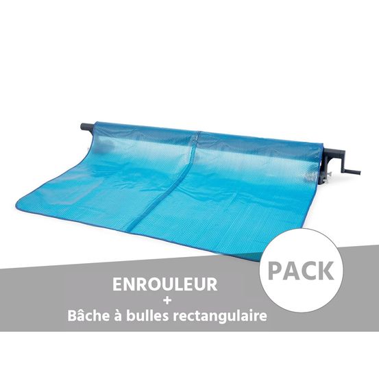 Enrouleur + bâche à bulles pour piscine tubulaire rectangulaire 7,32 x 3,66 m