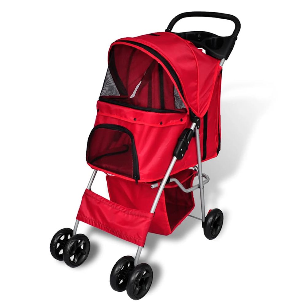 Poussette pour chien pliable en acier léger pour promenade et voyage 15kg rouge