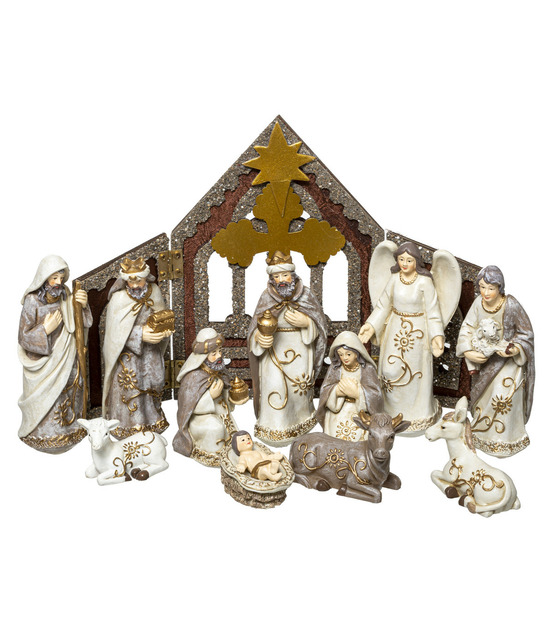 Crèche de noël en bois avec 11 santons