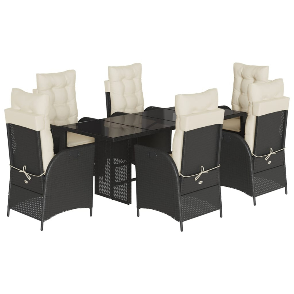 Ensemble à manger de jardin coussins 7pcs noir résine tressée