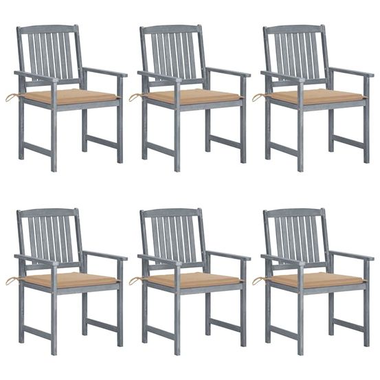 Chaises de jardin et coussins lot de 6 bois acacia massif gris