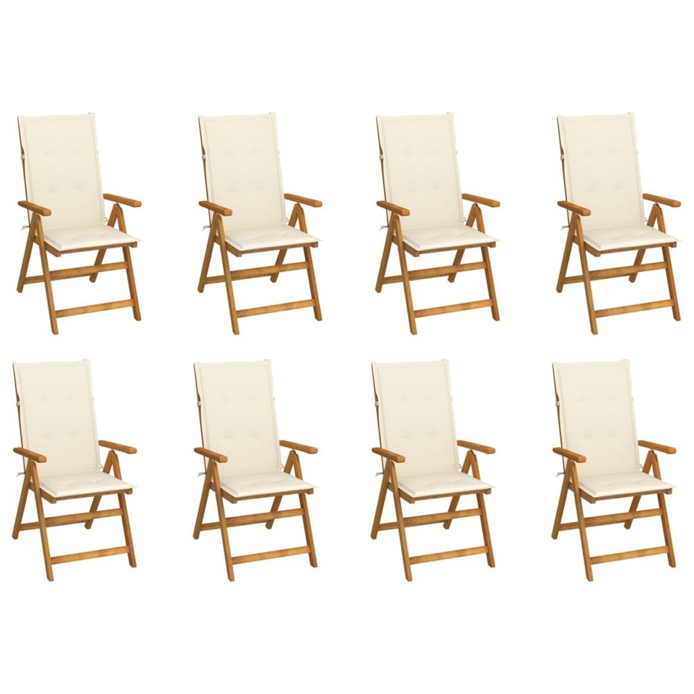 Chaises pliantes avec coussins, 8 pièces, en bois d'acacia massif