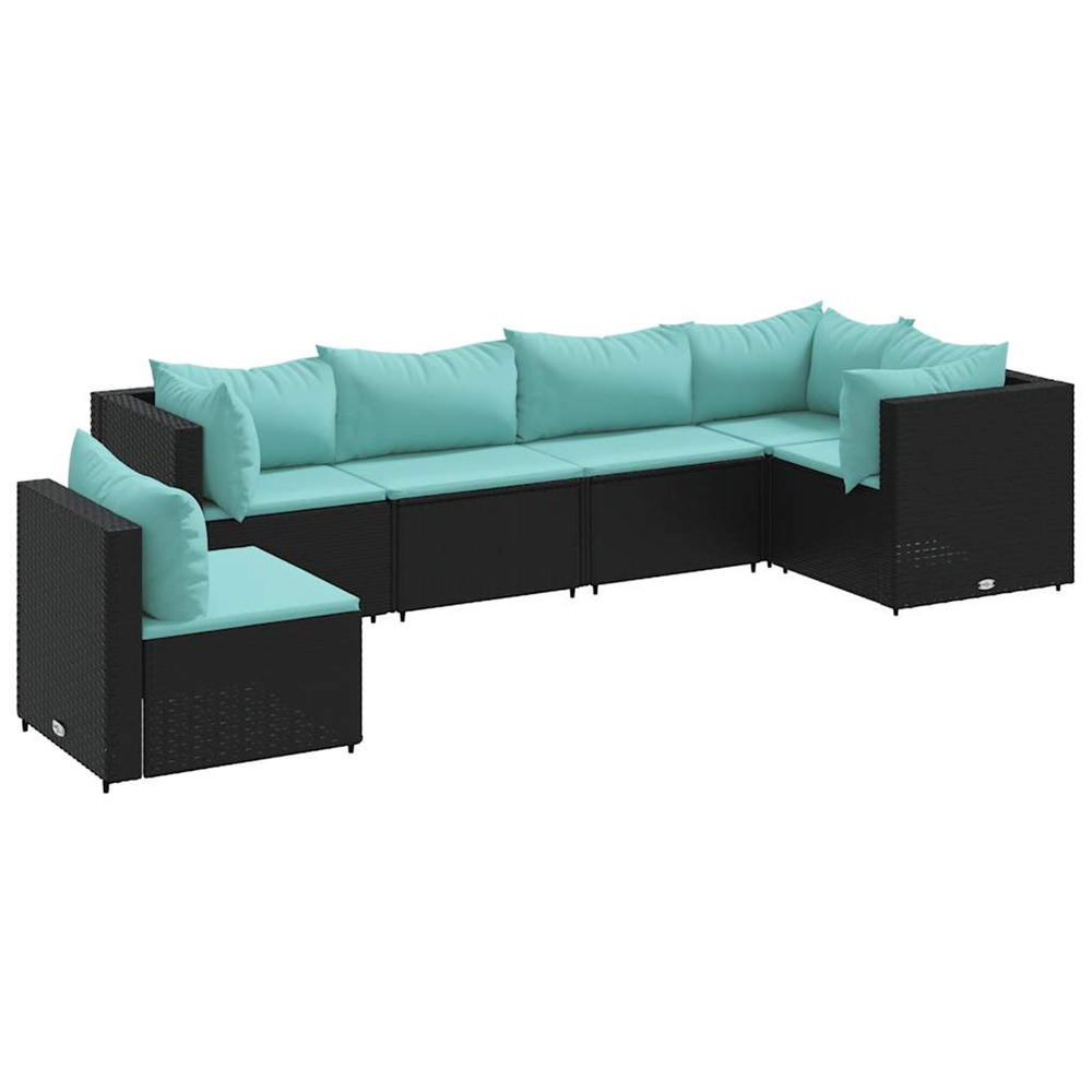 Salon de jardin 6 pcs avec coussins noir résine tressée