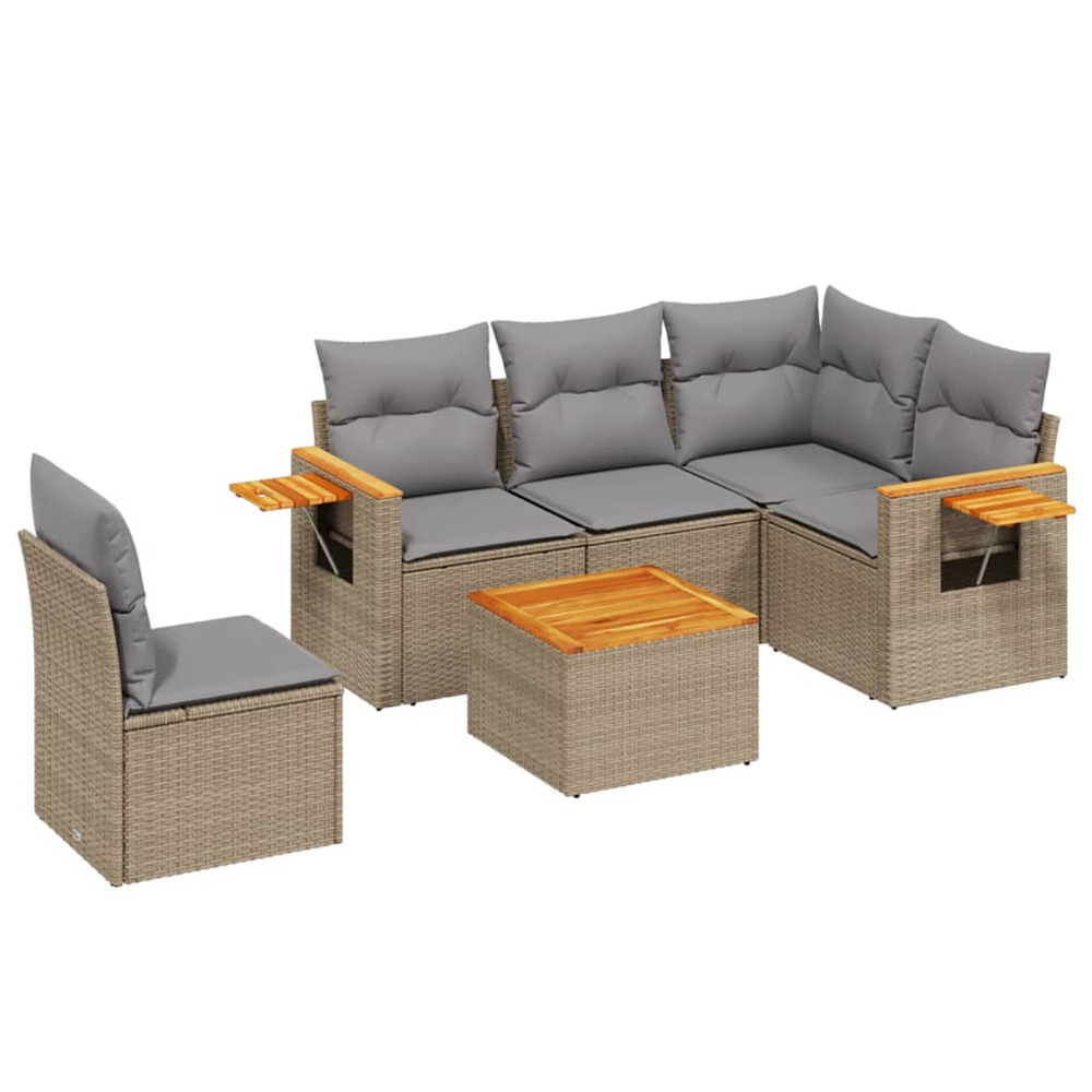 Salon de jardin avec coussins 6 pcs beige résine tressée
