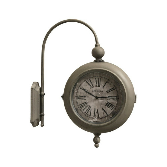 Horloge murale décorative double face vintage gare métal taupe 57cm