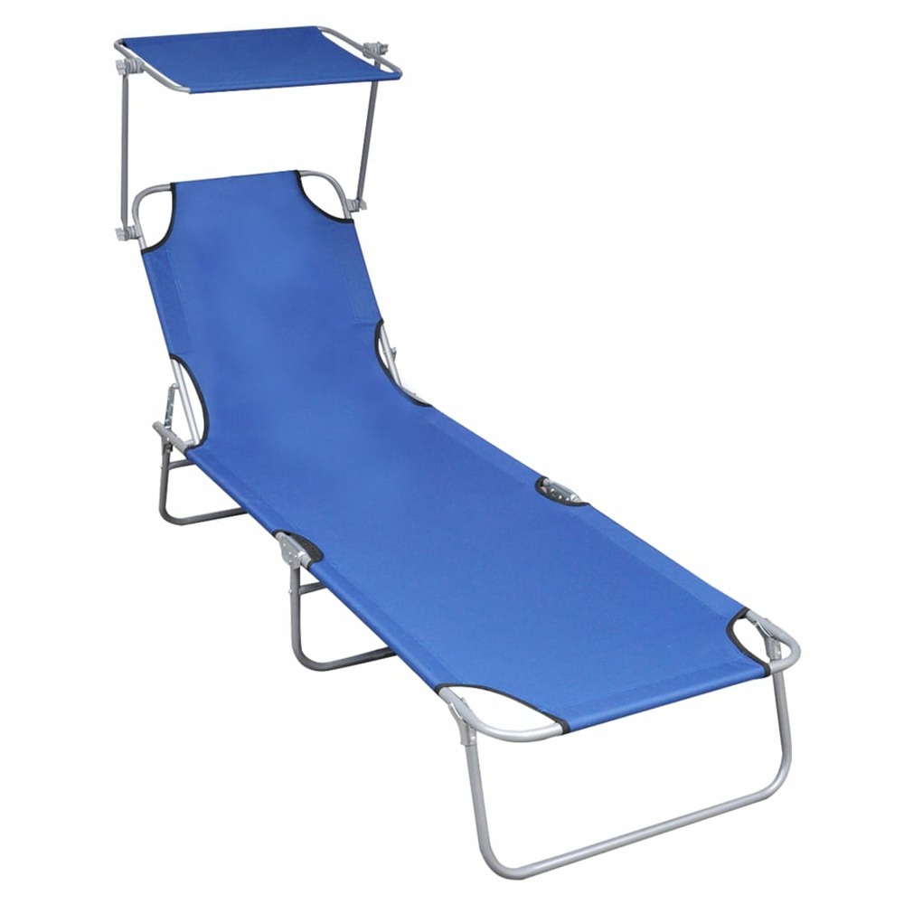 Transat chaise longue bain de soleil lit de jardin terrasse meuble d'extérieur pliable avec auvent bleu aluminium