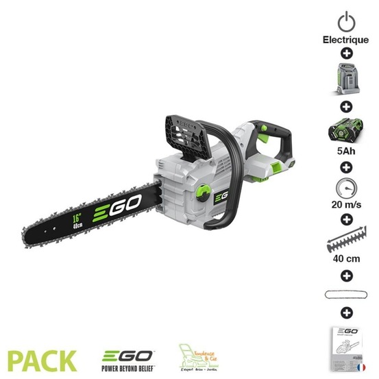 Pack tronconneuse electrique batterie 56v 5ah chargeur rapide ego power guide oregon 40 cm cs1614e-