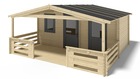 Abri de jardin en bois - 5x3 m - 25 m2 + terrasse avec balustrade et avant-toit en bois