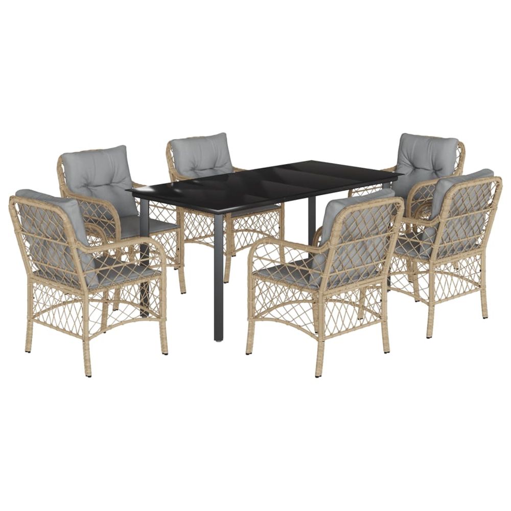 Ensemble à manger de jardin coussins 7 pcs mélange beige rotin