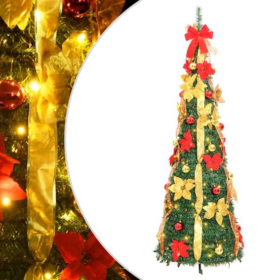 Sapin de noël artificiel escamotable décoré et pré-éclairé 150 led vert 180 cm
