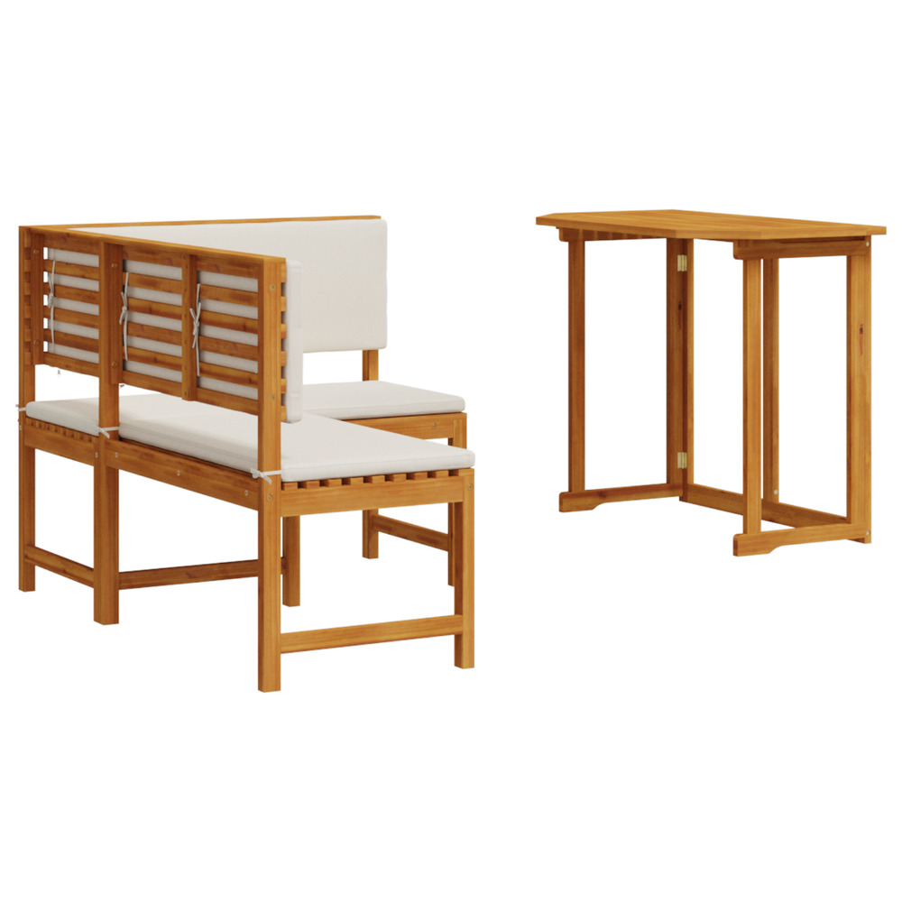 Set de jardin de 2 pièces avec coussins en acacia