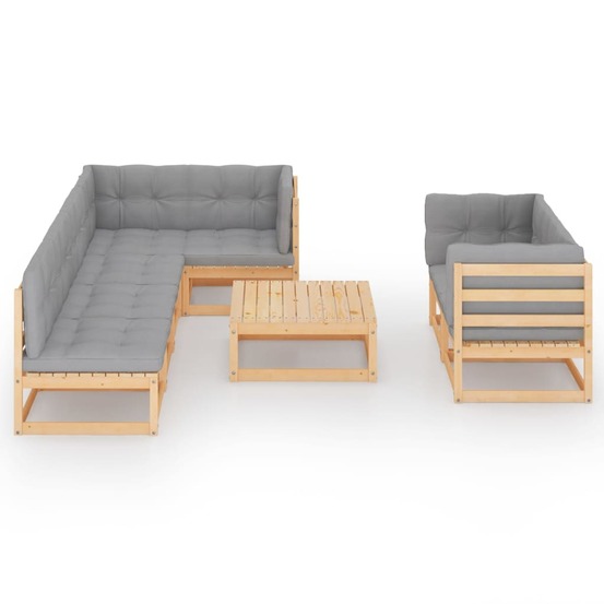 Salon de jardin meuble d'extérieur ensemble de mobilier 8 pièces avec coussins bois de pin massif