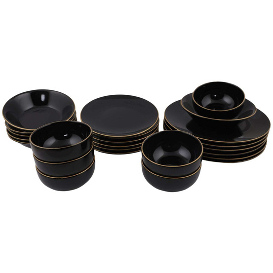 Service de table en céramique noir liseré doré dinner 24 pièces