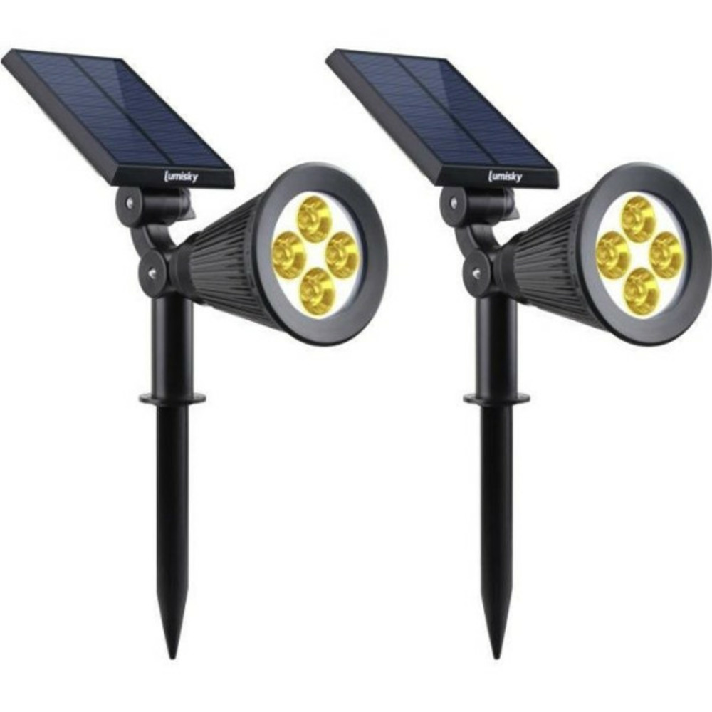 Lot de 2 projecteurs solaires a led spiky - - 200 lumens - blanc chaud - etanche - 34 cm