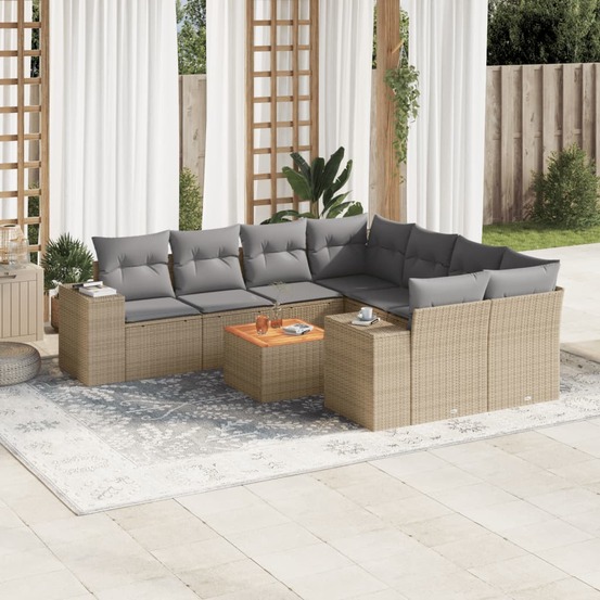 Salon de jardin avec coussins 9 pcs beige résine tressée