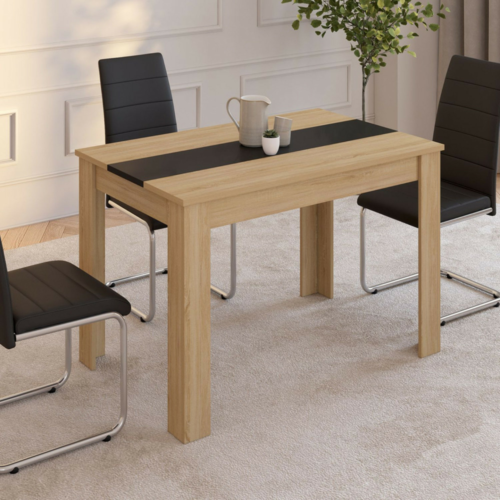 Table à manger rectangle rozy 4 personnes façon hêtre et noire 110 cm