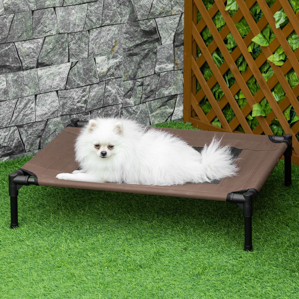 Lit surélevé pour chien en acier et oxford 76 x 61 x 18 cm brun jardin camping maille respirante lavable