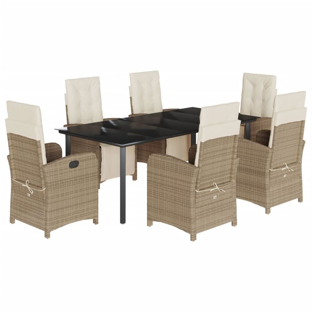 Ensemble à manger de jardin et coussins 7 pcs beige poly rotin