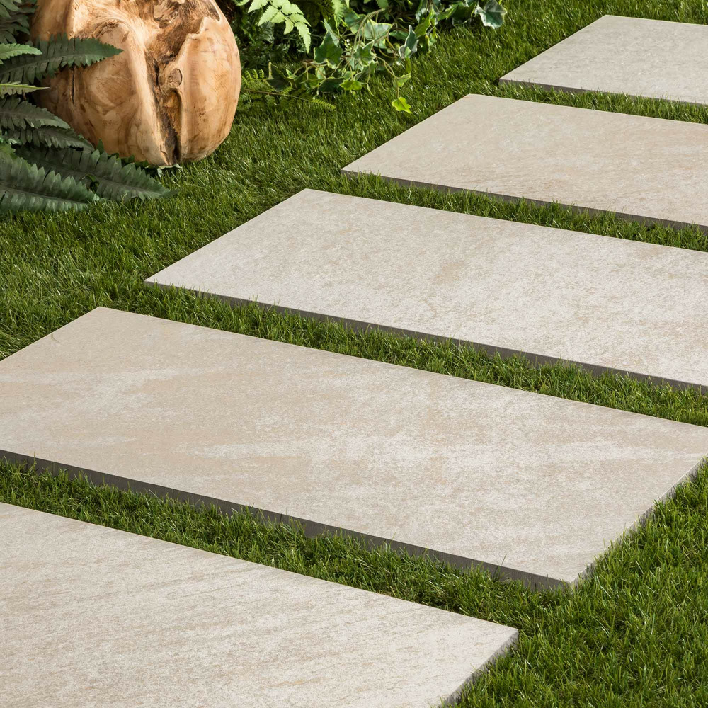 Pas japonais rectangle grès cérame effet pierre beige taranto 80x40x2 cm (à l'unité) - ro'ma nature