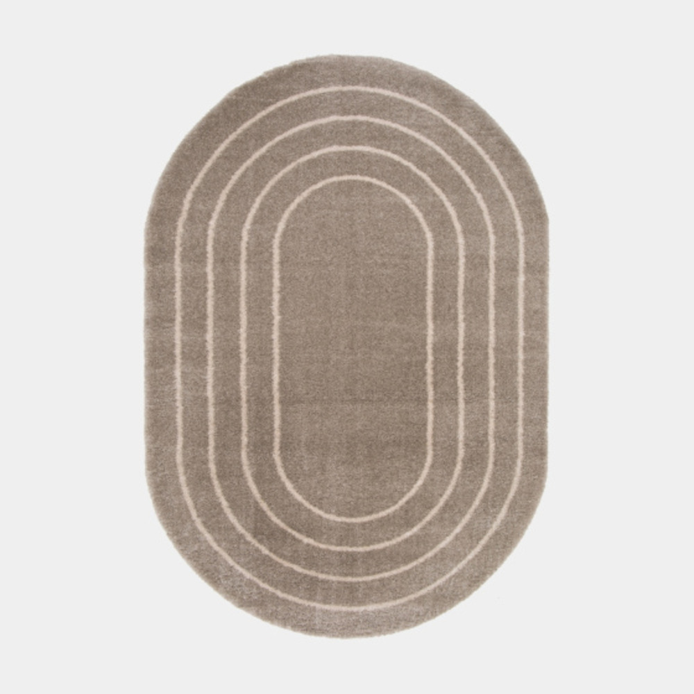 Tapis ovale en matière douce recyclée - masha - taupe et beige - 160 x 230 cm