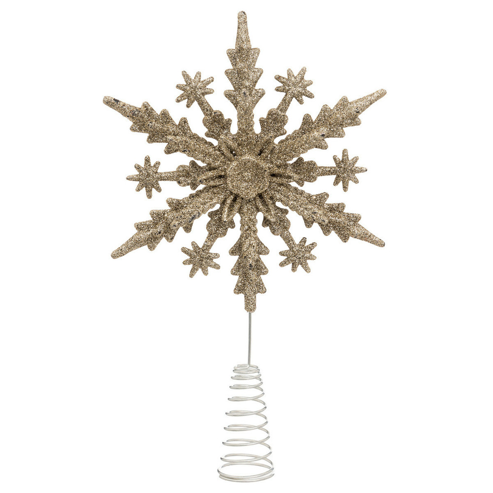 Déco sapin de noël cimier flocon en métal doré pailleté