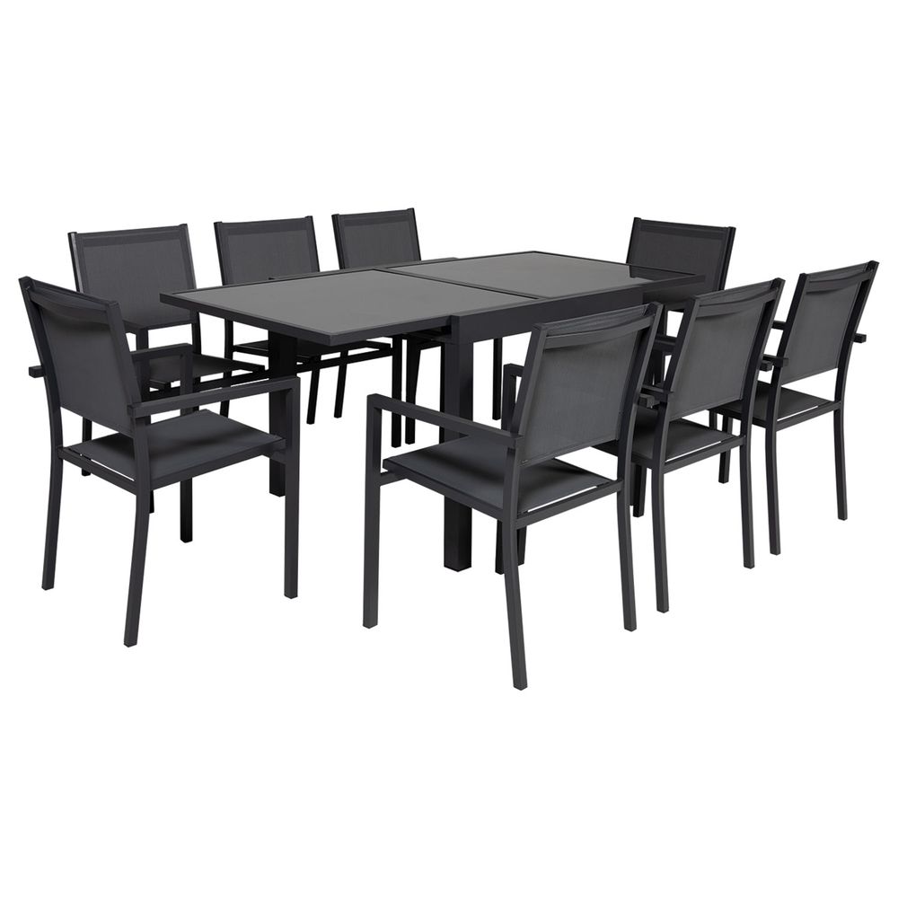 Salon de jardin lampedusa extensible textilène gris 8 pl. Aluminium anthracite