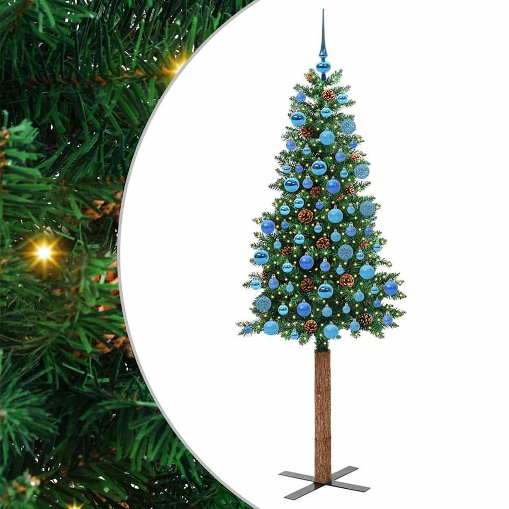 Sapin de noël mince vert 180 cm pvc et bois de pin massif