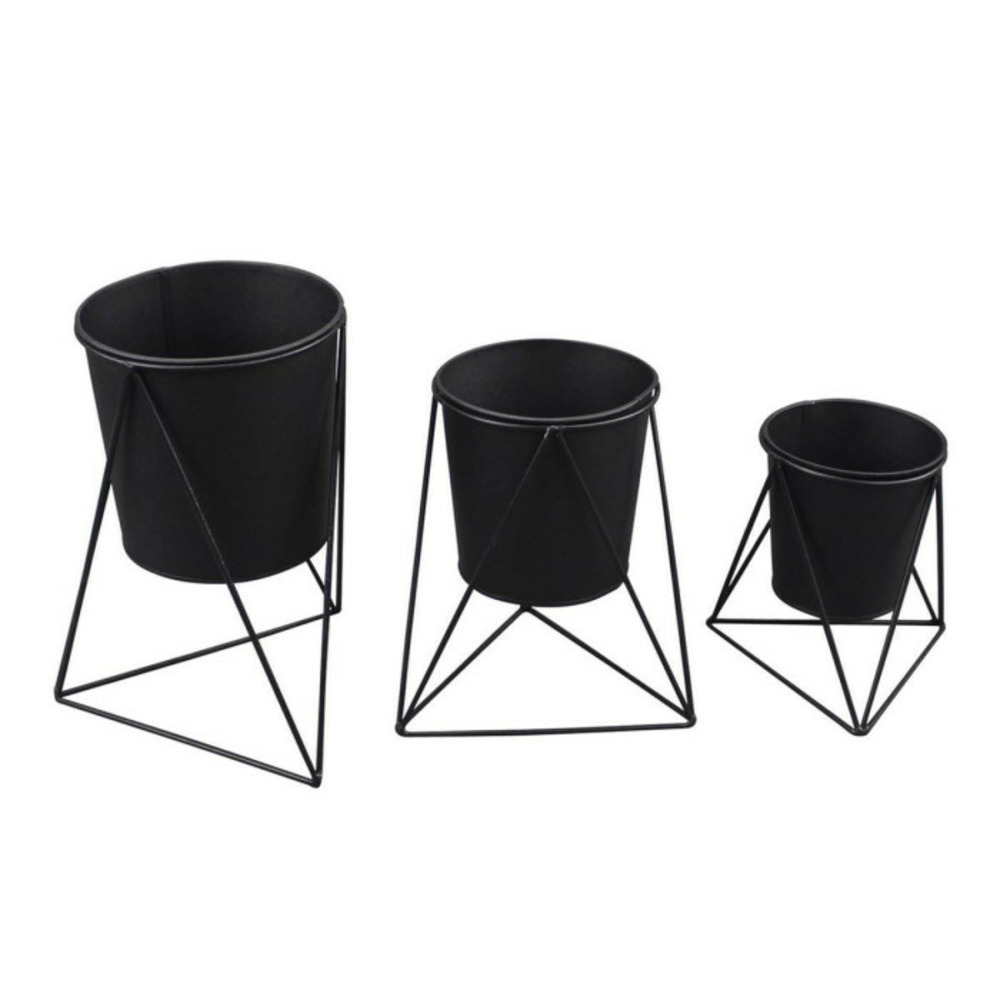 Lot de 3 caches-pots graphic ethnic 25cm noir