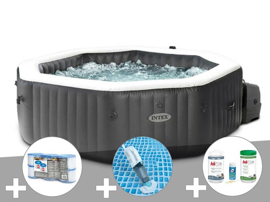 Kit spa gonflable purespa carbone octogonal bulles et jets 4 places + 12 filtre